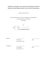 The efficacy of Linctagon® Forte Capsules on the symptoms of colds and influenza in female resident students at the University of Johannesburg