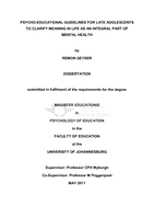 Psycho-educational guidelines for late adolescents to clarify meaning in life as an integral part of mental health