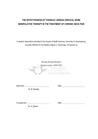 The effectiveness of thoracic versus cervical spine manipulative therapy in the treatment of chronic neck pain