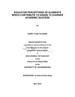Educator perceptions of elements which contribute to grade 12 learner academic success