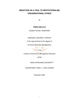 Induction as a tool to institutionalise organisational ethics.
