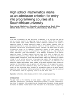 High school mathematics marks as an admission criterion for entry into programming courses at a South African university