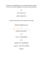 The role of land reforms in the alleviation of rural poverty: a study of the Uitkyk community of the North West Province