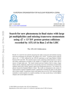 Search for new phenomena in final states with large jet multiplicities and missing transverse momentum using √s = 13 TeV proton–proton collisions recorded by ATLAS in Run 2 of the LHC