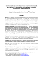 Employee involvement and empowerment in health and safety : a perception of small and medium contractors in South Africa