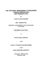 The teachers' responsibility regarding lesson preparation and presentation